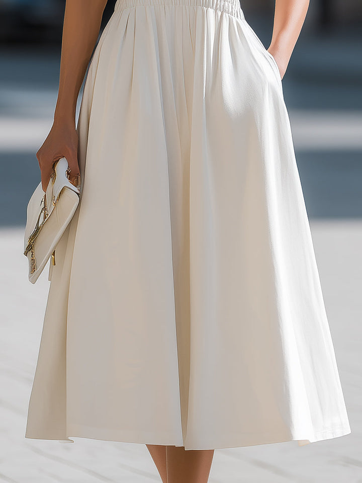 Muse & Valeur | Sleeveless V-Neck Smocked Waist Midi Dress