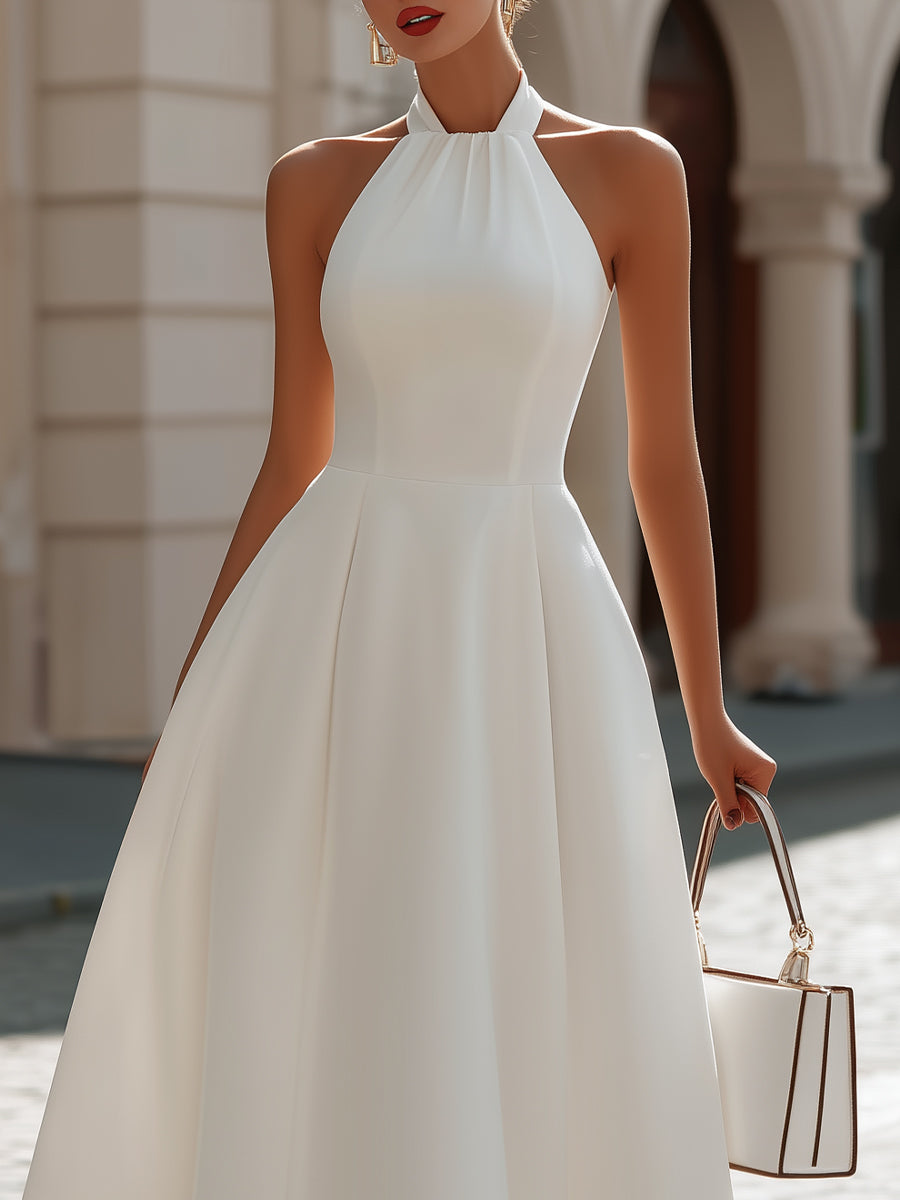 Muse & Valeur | Halter Neck Sleeveless Fit-and-Flare Midi Dress