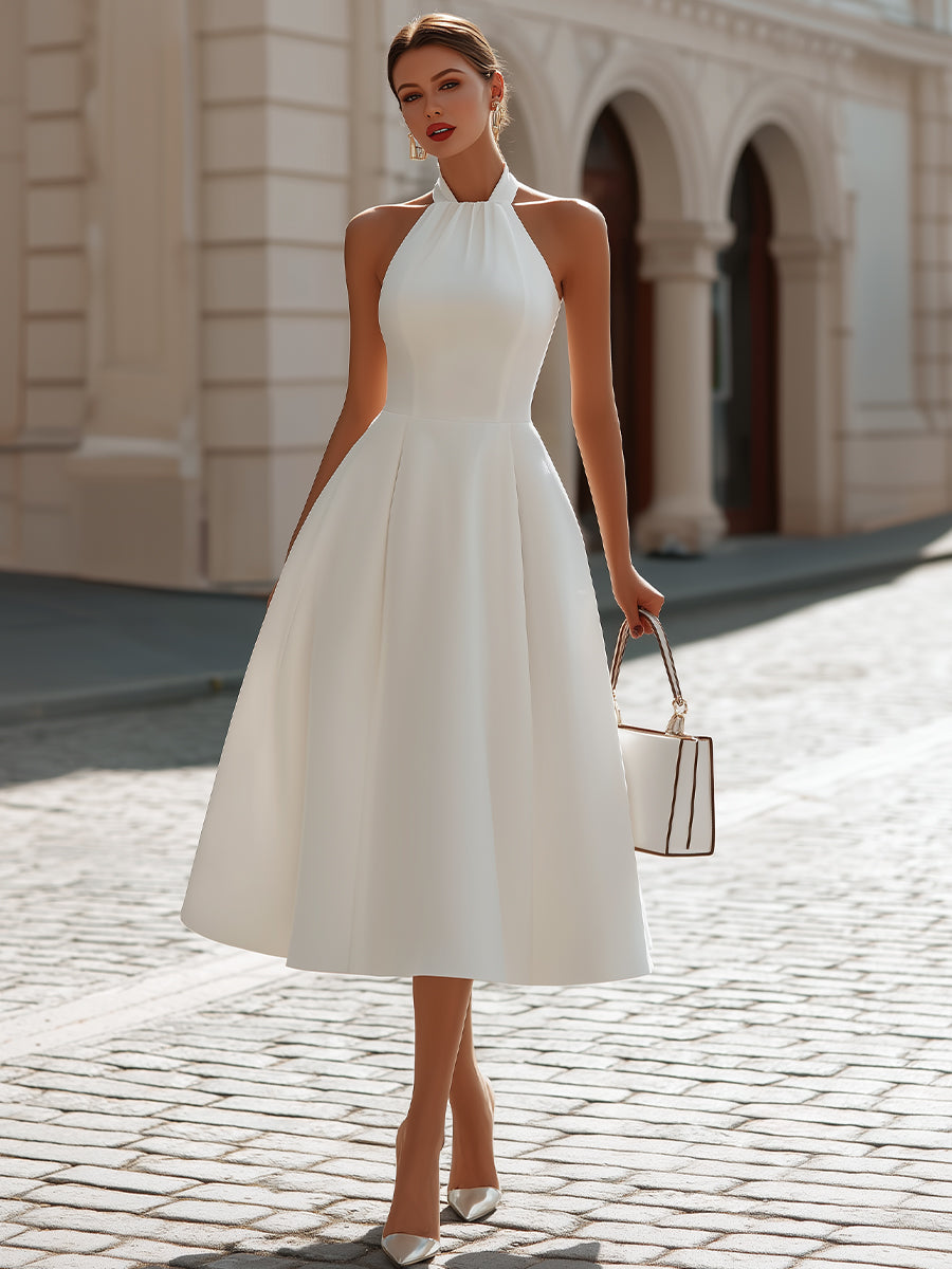 Muse & Valeur | Halter Neck Sleeveless Fit-and-Flare Midi Dress