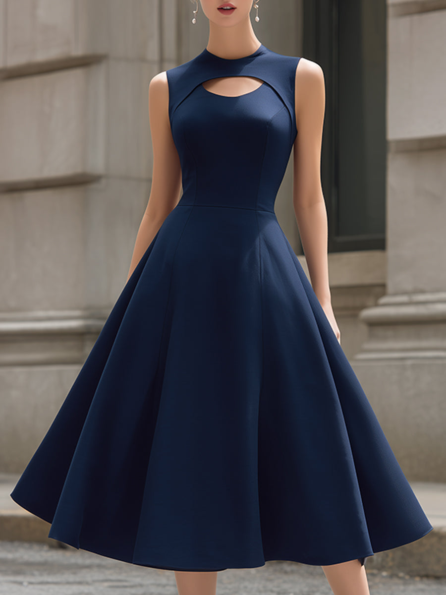 Muse & Valeur | High Neck Cutout Sleeveless Structured A-Line Midi Dress
