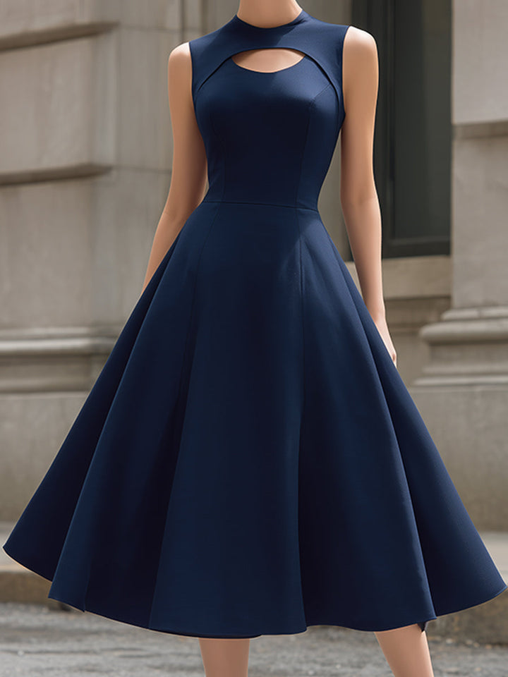 Muse & Valeur | High Neck Cutout Sleeveless Structured A-Line Midi Dress