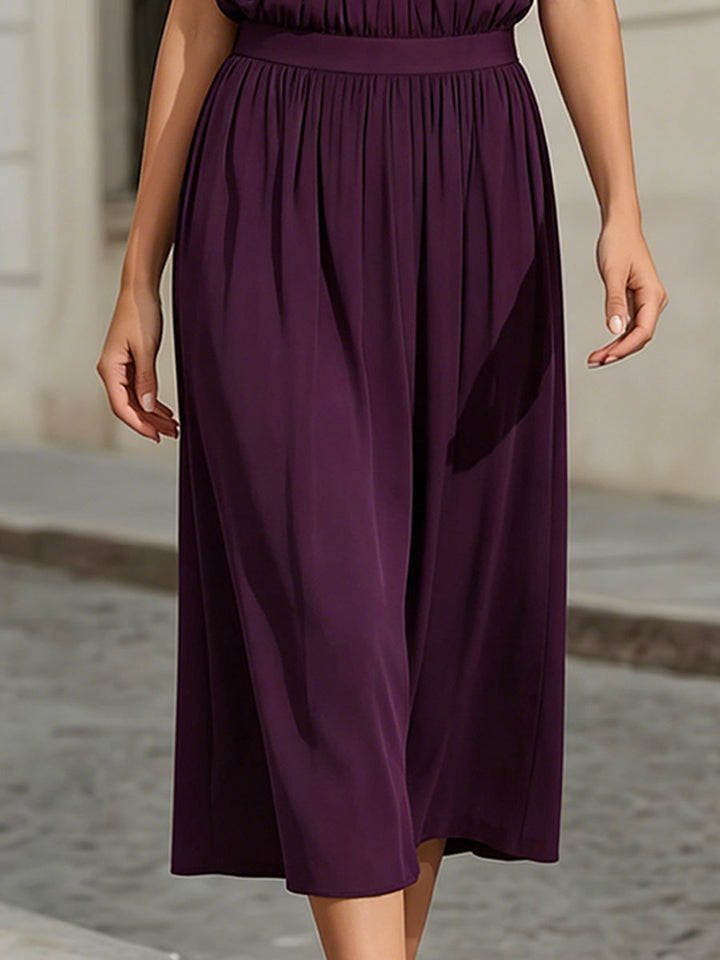 Muse & Valeur | Sleeveless High Neck Midi Dress With Pleated Bodice