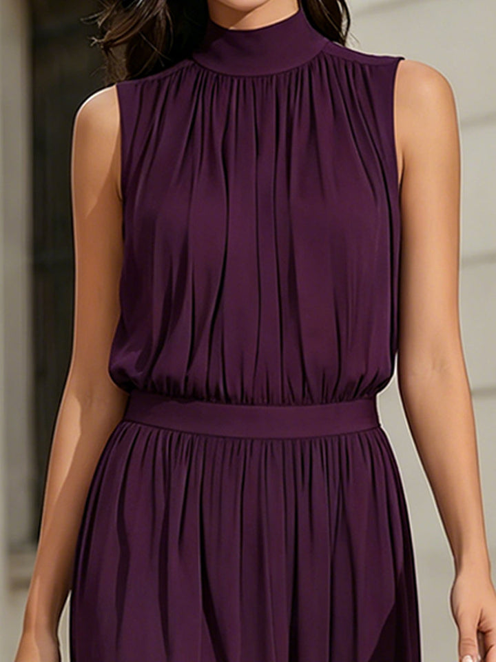 Muse & Valeur | Sleeveless High Neck Midi Dress With Pleated Bodice