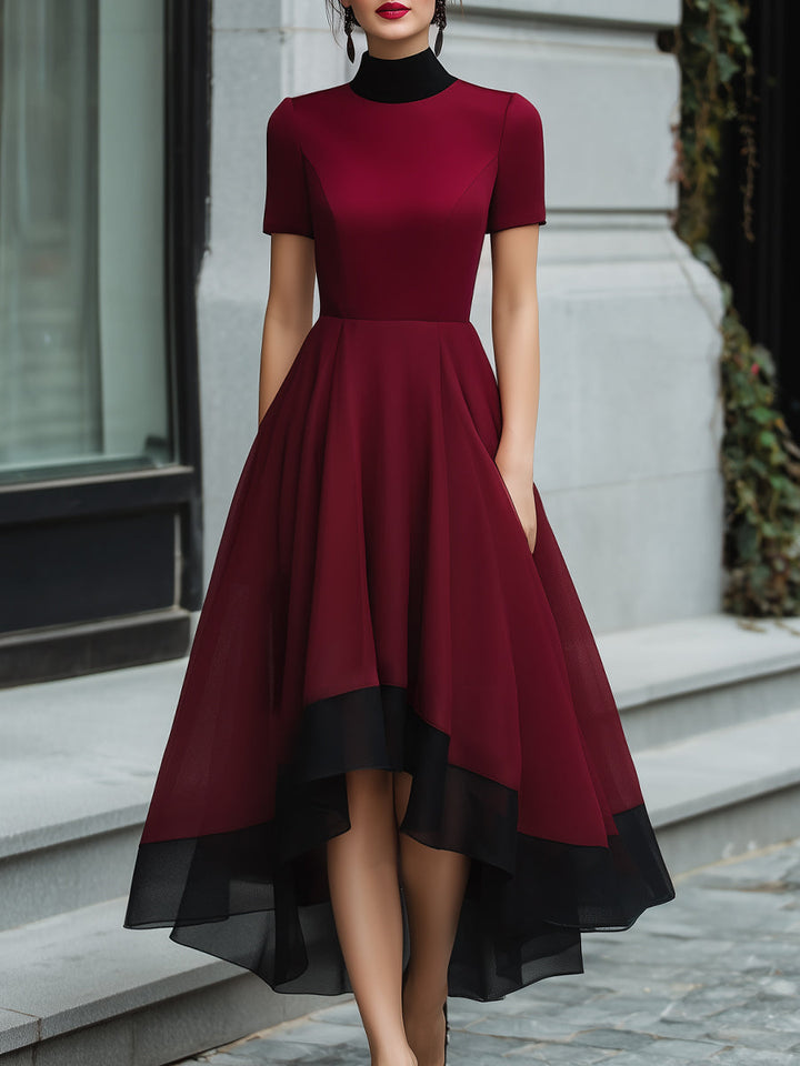 Muse & Valeur | Contrast Hem High Neck Fit-and-Flare Midi Dress