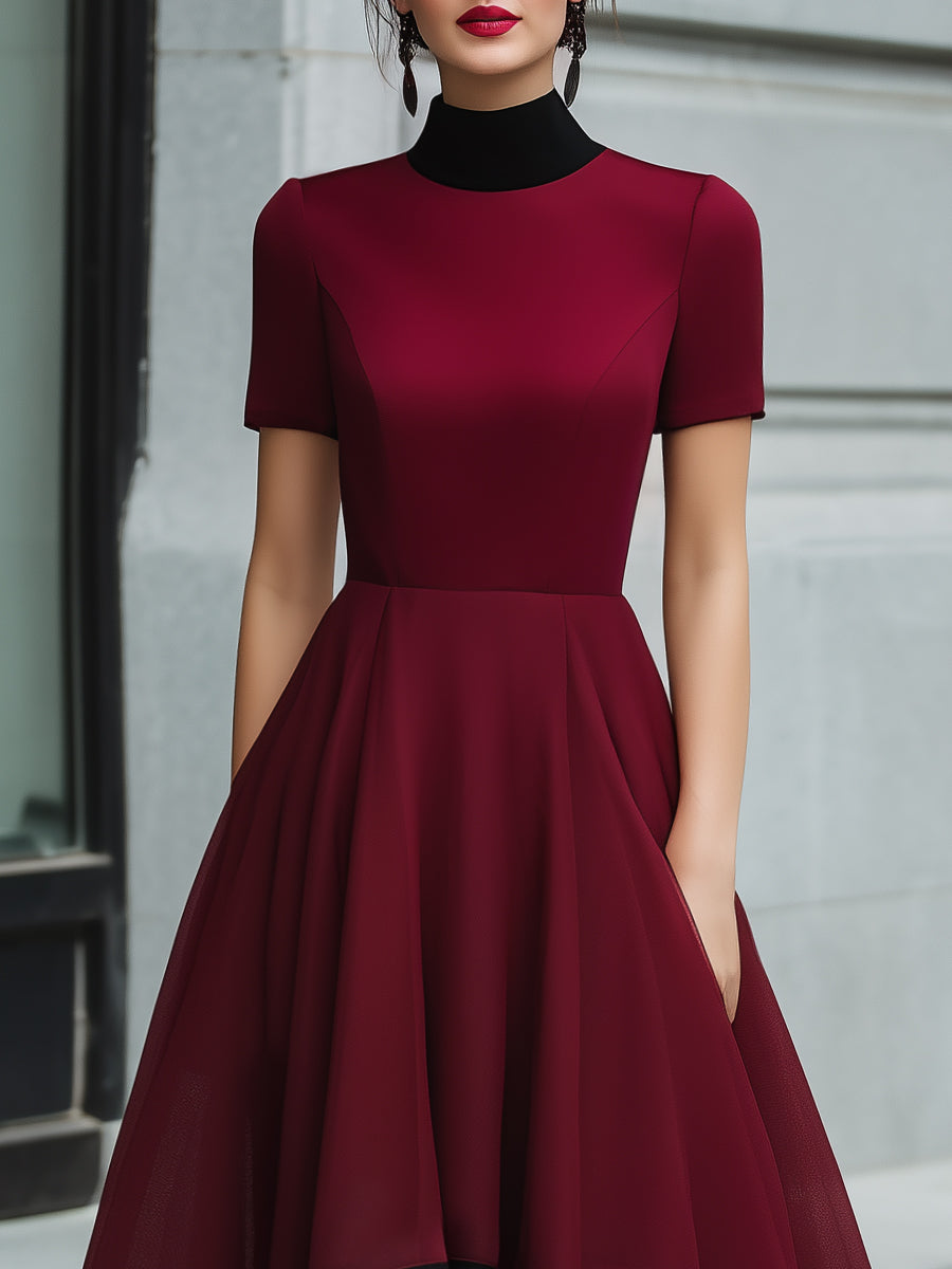 Muse & Valeur | Contrast Hem High Neck Fit-and-Flare Midi Dress