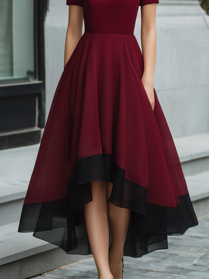 Muse & Valeur | Contrast Hem High Neck Fit-and-Flare Midi Dress