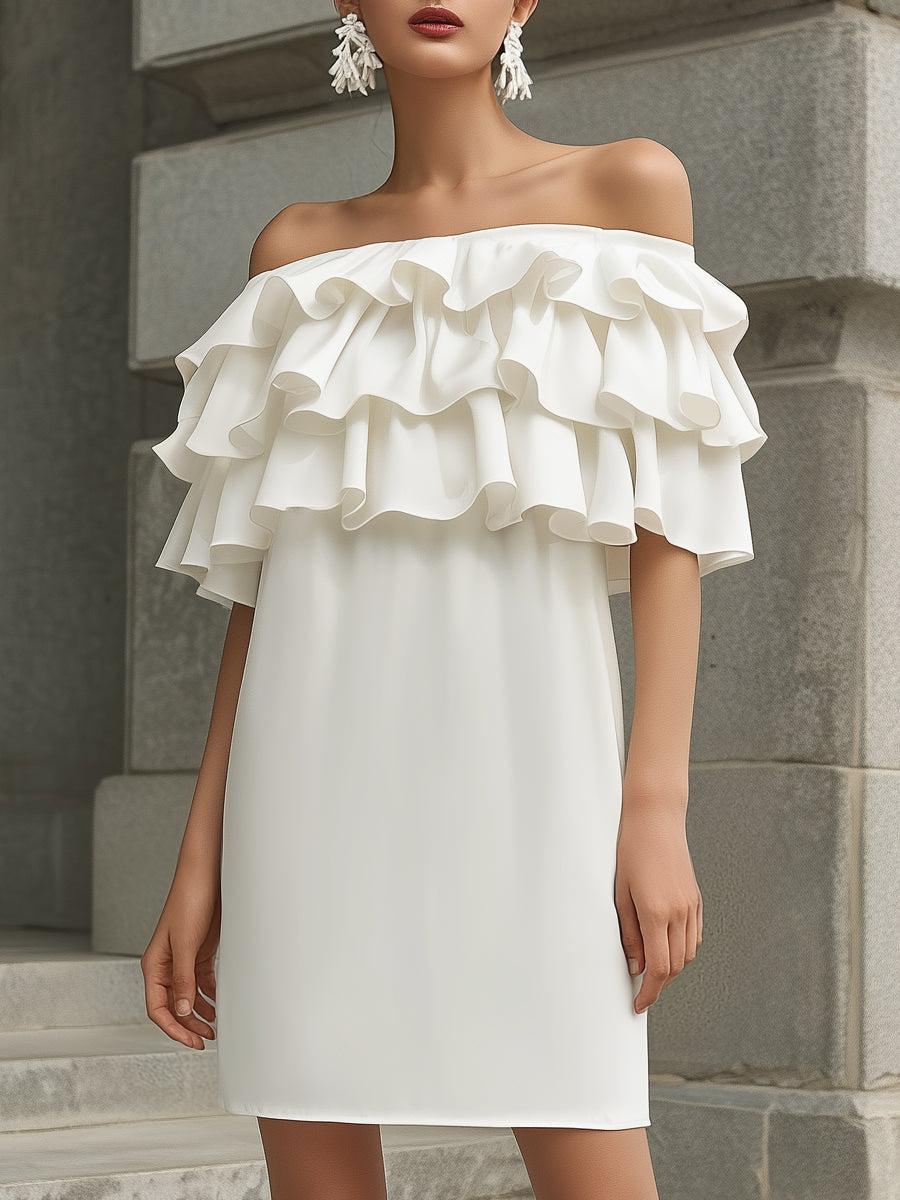Muse & Valeur | Off-Shoulder Layered Ruffle Mini Dress