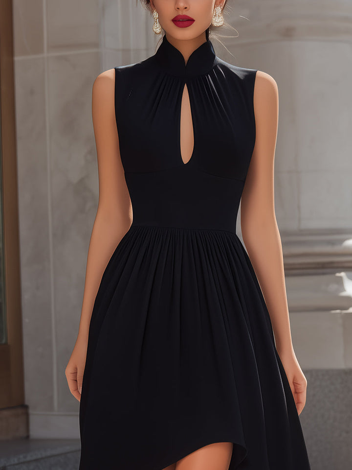 Muse & Valeur | High Neck Keyhole Asymmetric Hem Fit-and-Flare Dress