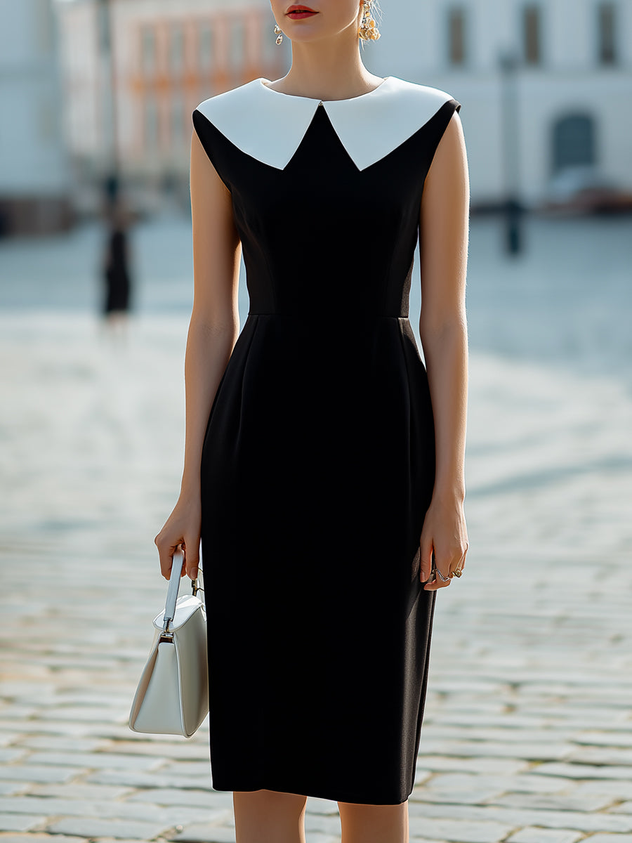 Muse & Valeur | Contrast Statement Collar Sleeveless Structured Midi Dress