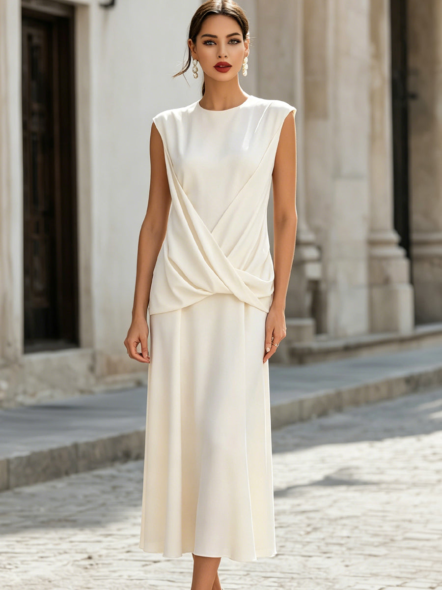 Muse & Valeur | Draped Twist Front Sleeveless Midi Dress
