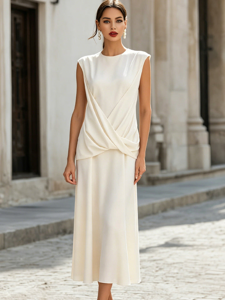 Muse & Valeur | Draped Twist Front Sleeveless Midi Dress