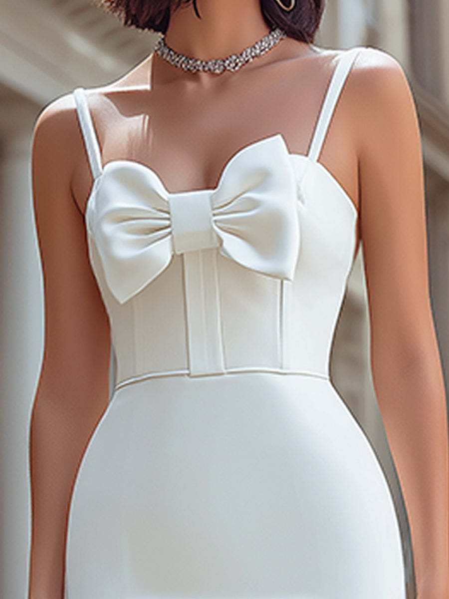 Muse & Valeur | Sweetheart Neck Bow Detail Spaghetti Strap Bodycon Midi Dress