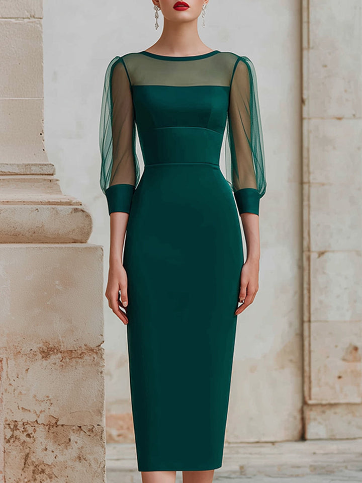 Muse & Valeur | Sheer Mesh Sleeve Structured Midi Dress