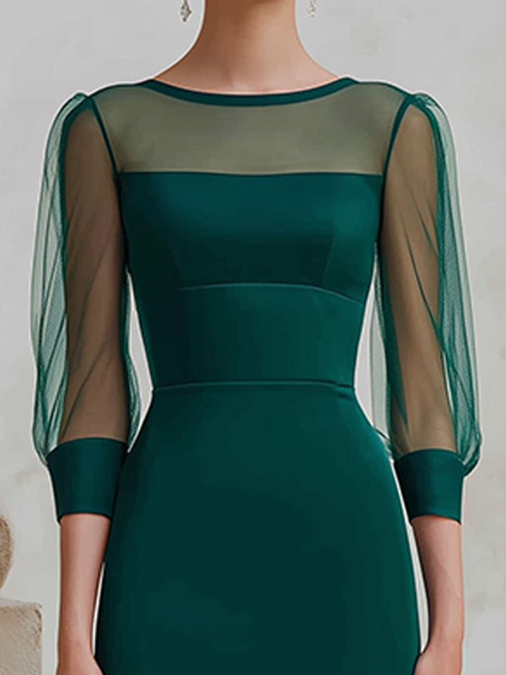 Muse & Valeur | Sheer Mesh Sleeve Structured Midi Dress