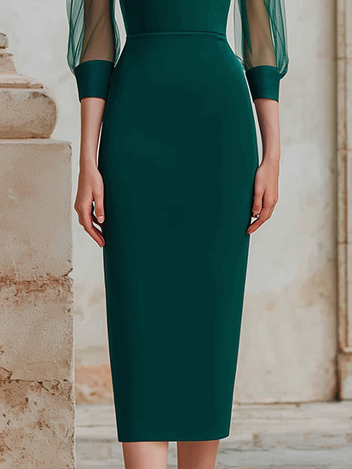 Muse & Valeur | Sheer Mesh Sleeve Structured Midi Dress