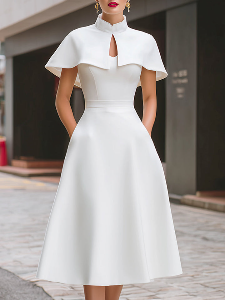 Muse & Valeur | High Neck Cape Sleeve Keyhole A-Line Midi Dress