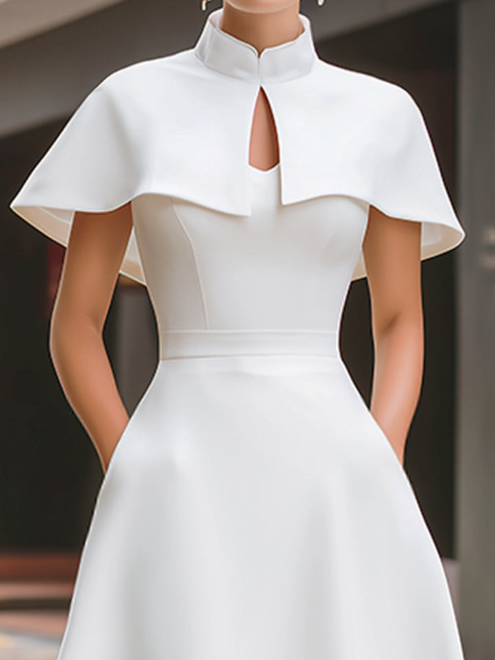 Muse & Valeur | High Neck Cape Sleeve Keyhole A-Line Midi Dress