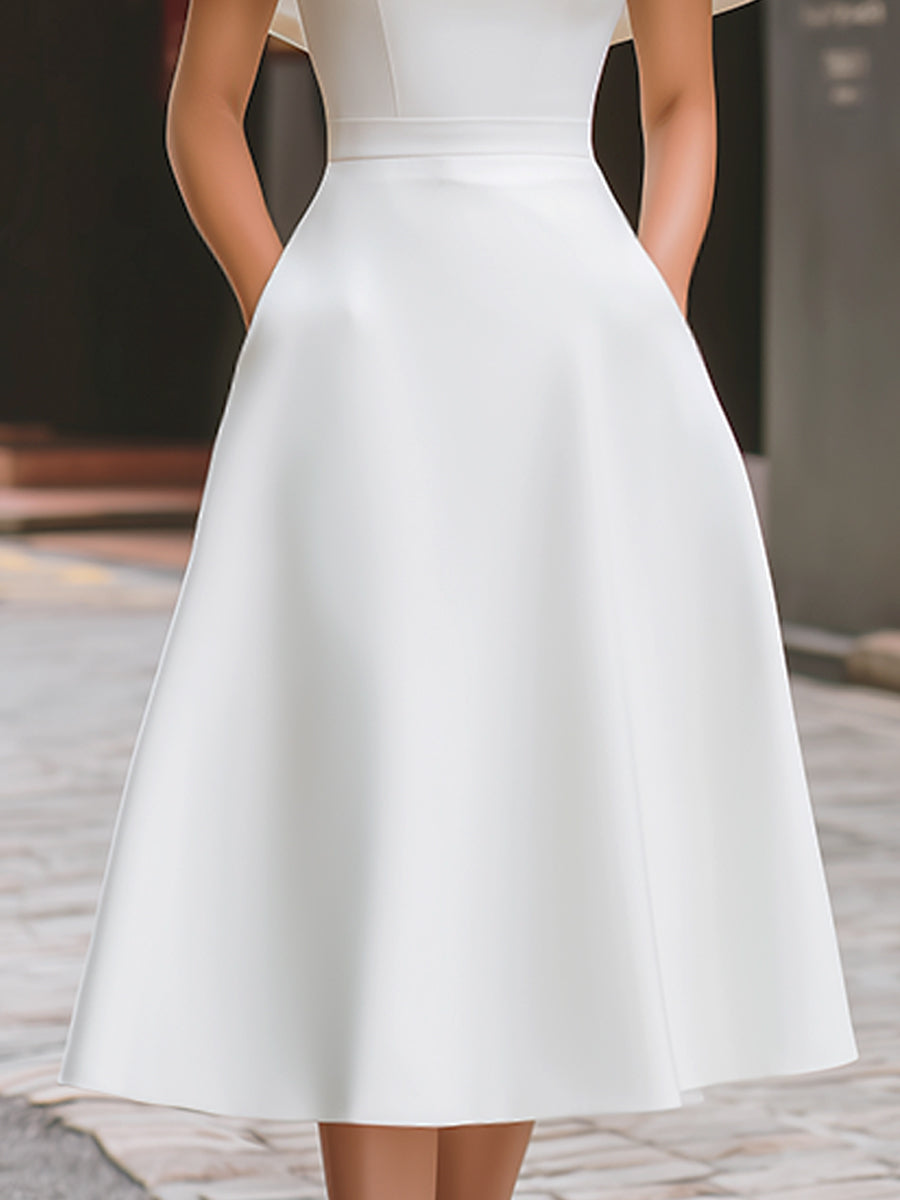 Muse & Valeur | High Neck Cape Sleeve Keyhole A-Line Midi Dress