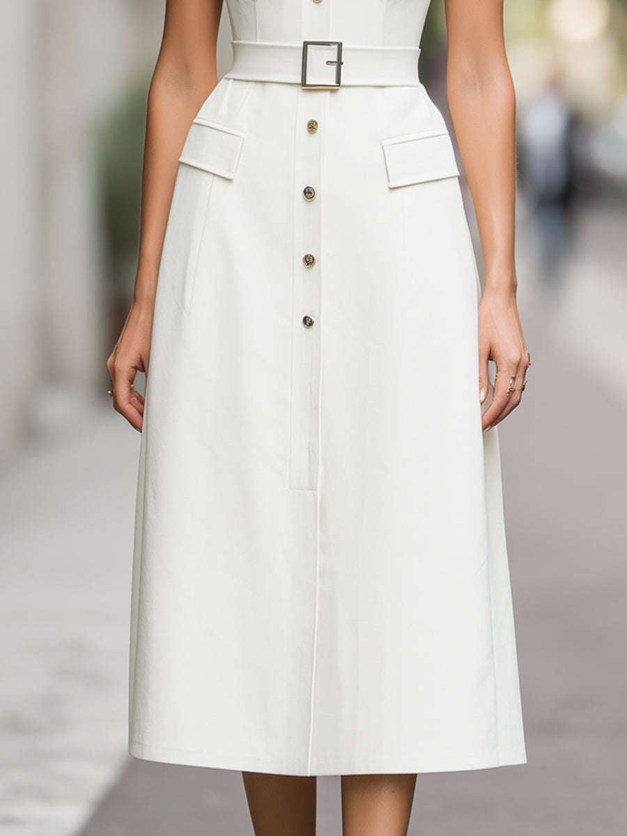 Muse & Valeur | Sleeveless Button-Front Belted A-Line Midi Dress