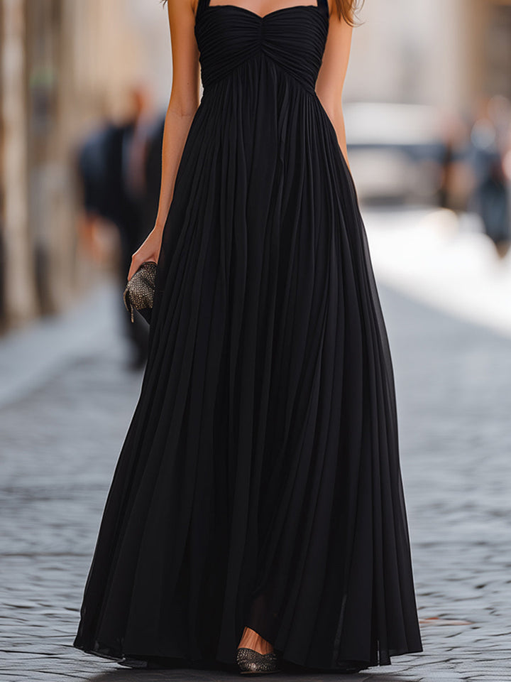 Muse & Valeur | Ruched Bodice Halter Neck Maxi Dress With Flowing A-Line Silhouette