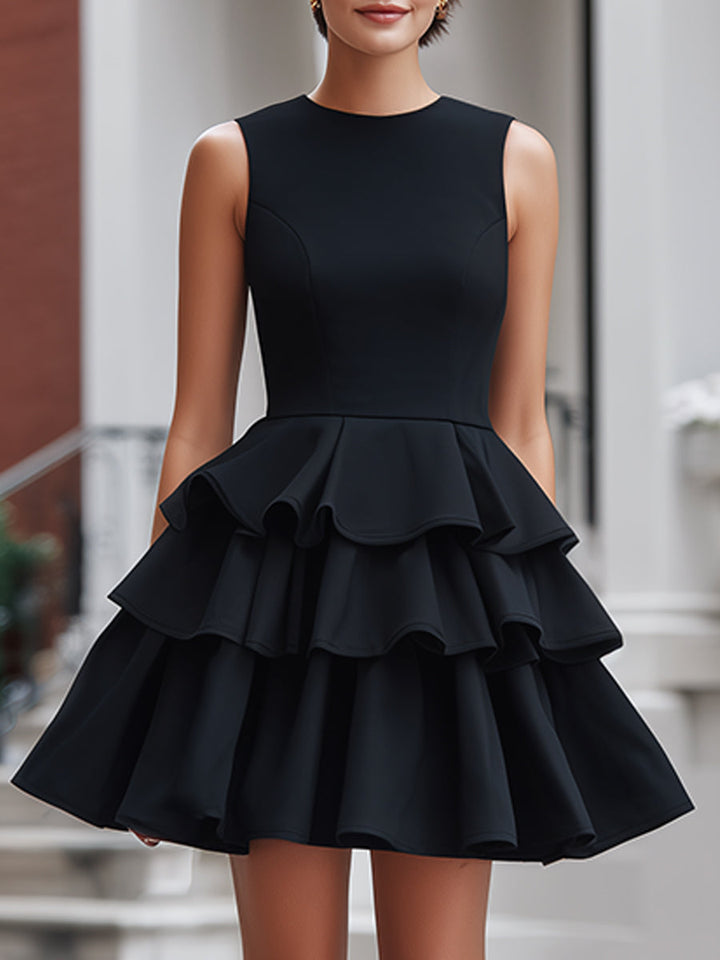 Muse & Valeur | Tiered Ruffle Hem Sleeveless Structured Mini Dress
