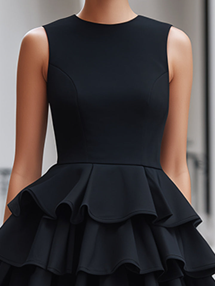 Muse & Valeur | Tiered Ruffle Hem Sleeveless Structured Mini Dress
