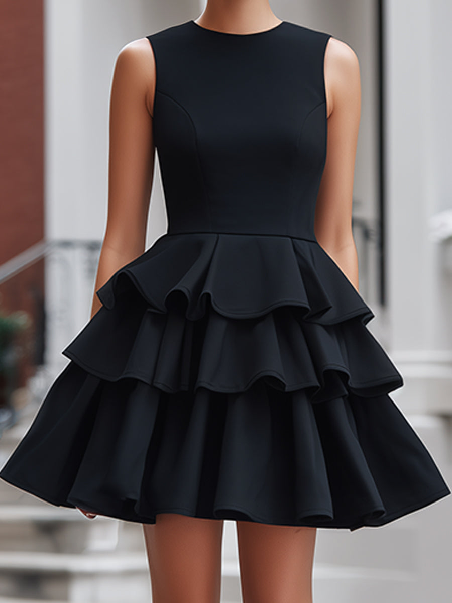Muse & Valeur | Tiered Ruffle Hem Sleeveless Structured Mini Dress