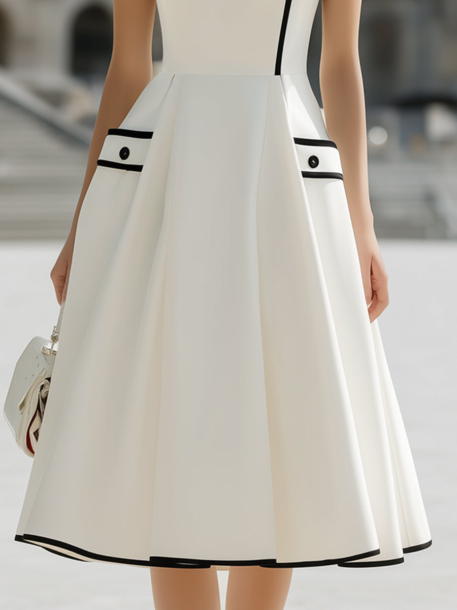 Muse & Valeur | Contrast Trim Off-Shoulder Structured A-Line Dress