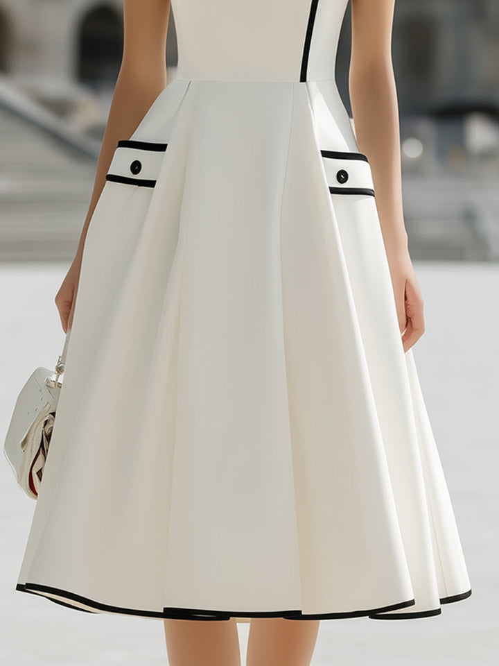 Muse & Valeur | Contrast Trim Off-Shoulder Structured A-Line Dress