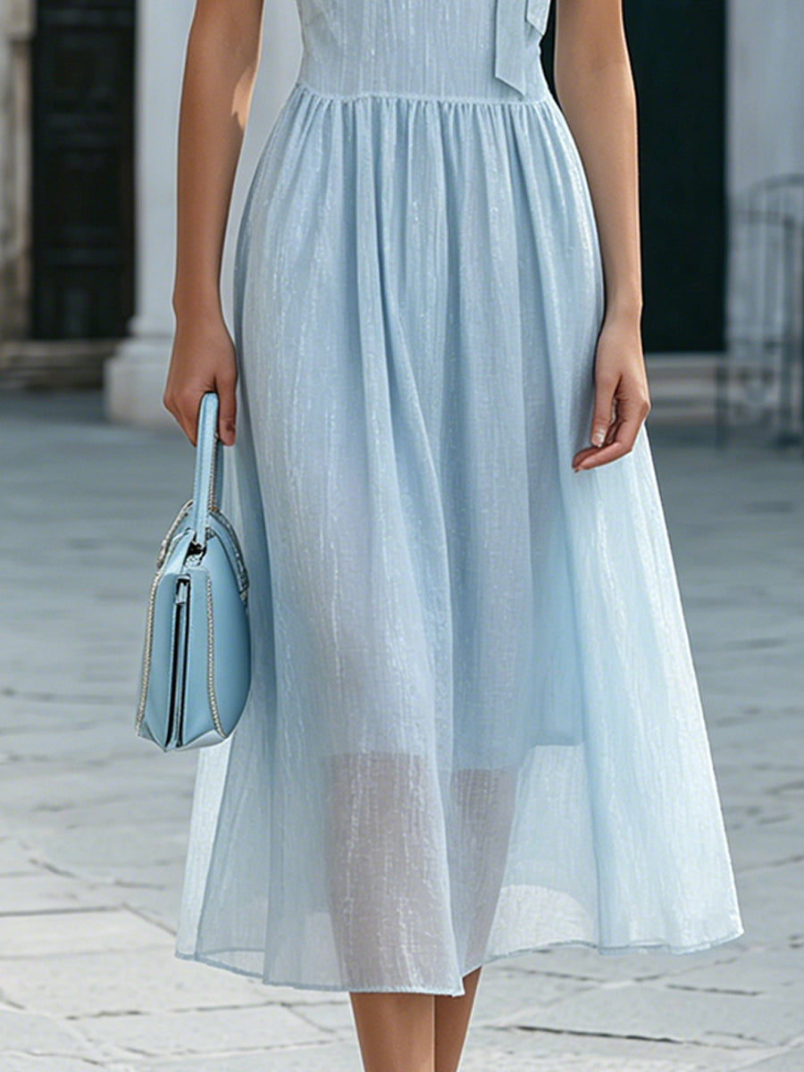 Muse & Valeur | Halter Neck Tie Detail Soft Sheer Midi Dress