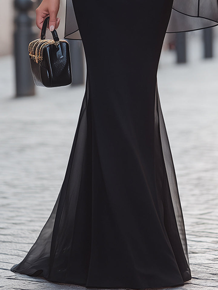 Muse & Valeur | Sheer Cape Sleeve Fishtail Maxi Evening Dress