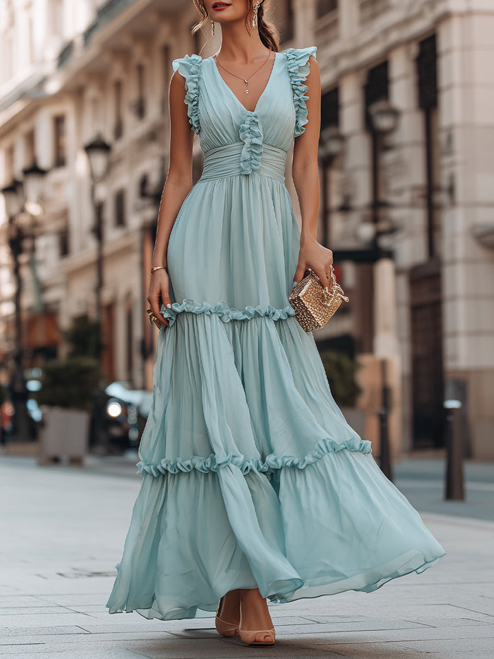Muse & Valeur | Ruffled V-Neck Sleeveless Tiered Maxi Dress With Flowing Silhouette
