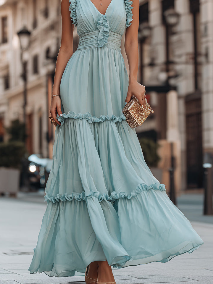 Muse & Valeur | Ruffled V-Neck Sleeveless Tiered Maxi Dress With Flowing Silhouette
