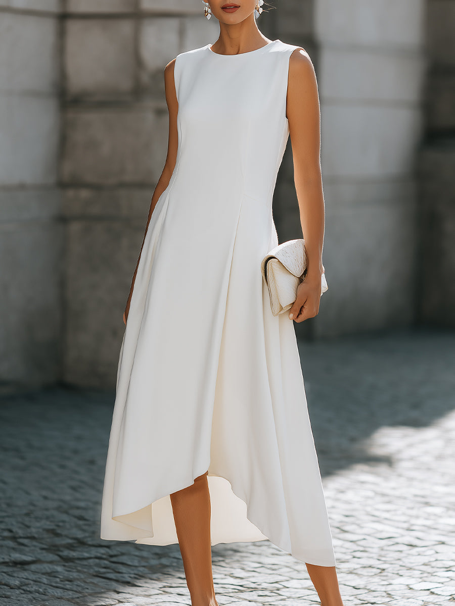 Muse & Valeur | Sleeveless High-Low A-Line Dress With Clean Tailored Panels