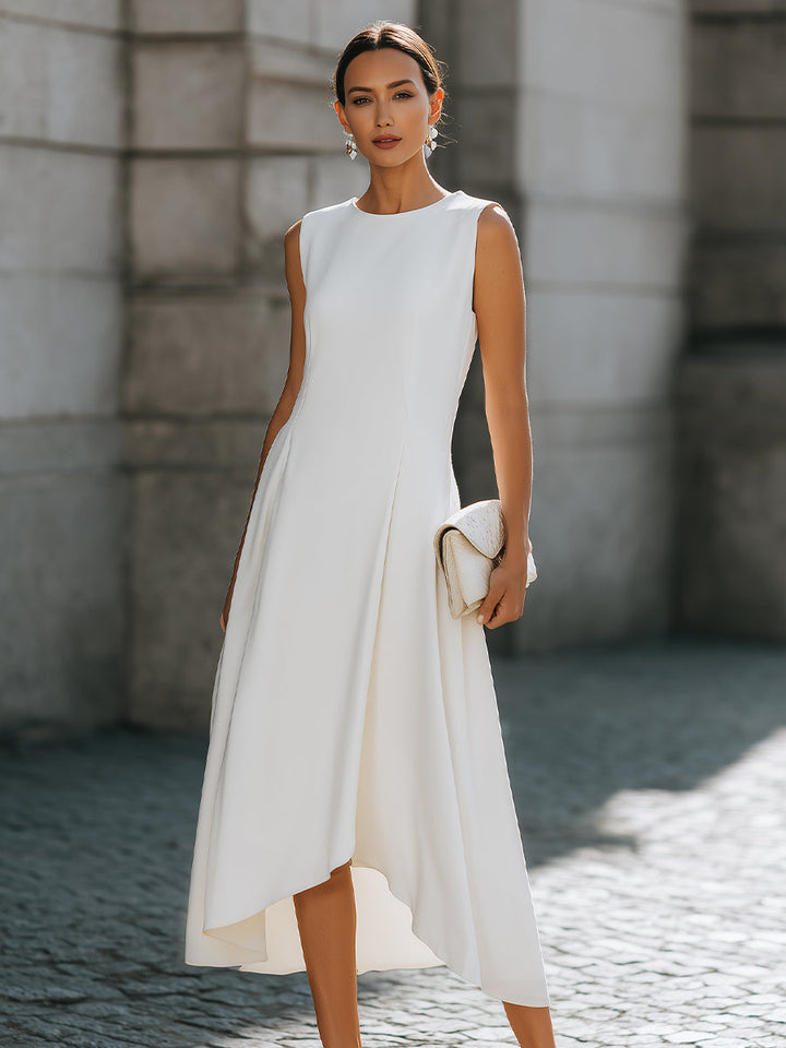 Muse & Valeur | Sleeveless High-Low A-Line Dress With Clean Tailored Panels