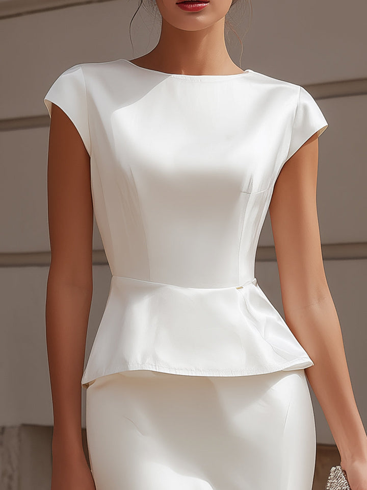 Muse & Valeur | Structured Cap Sleeve Peplum Sheath Dress With Sculpted Waist