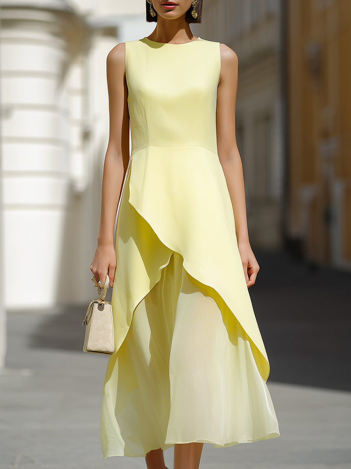 Muse & Valeur | Asymmetric Layered Ruffle Hem Sleeveless Midi Dress