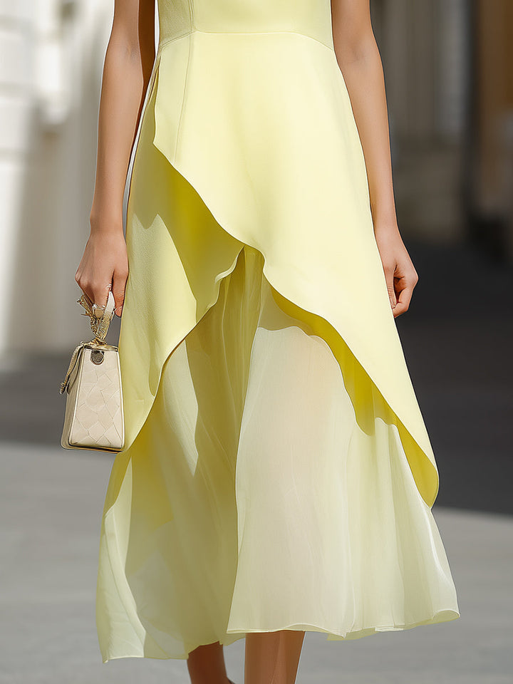 Muse & Valeur | Asymmetric Layered Ruffle Hem Sleeveless Midi Dress