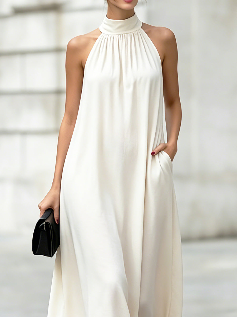 Muse & Valeur | Halter-Neck Sleeveless Gathered Maxi Dress