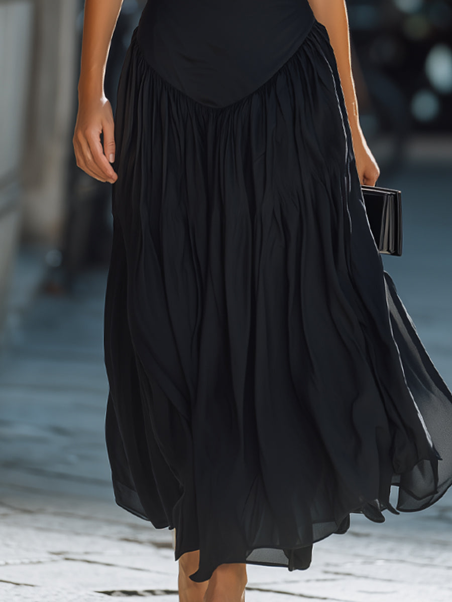 Muse & Valeur | Square Neck Structured Bodice Flowing Chiffon Maxi Dress