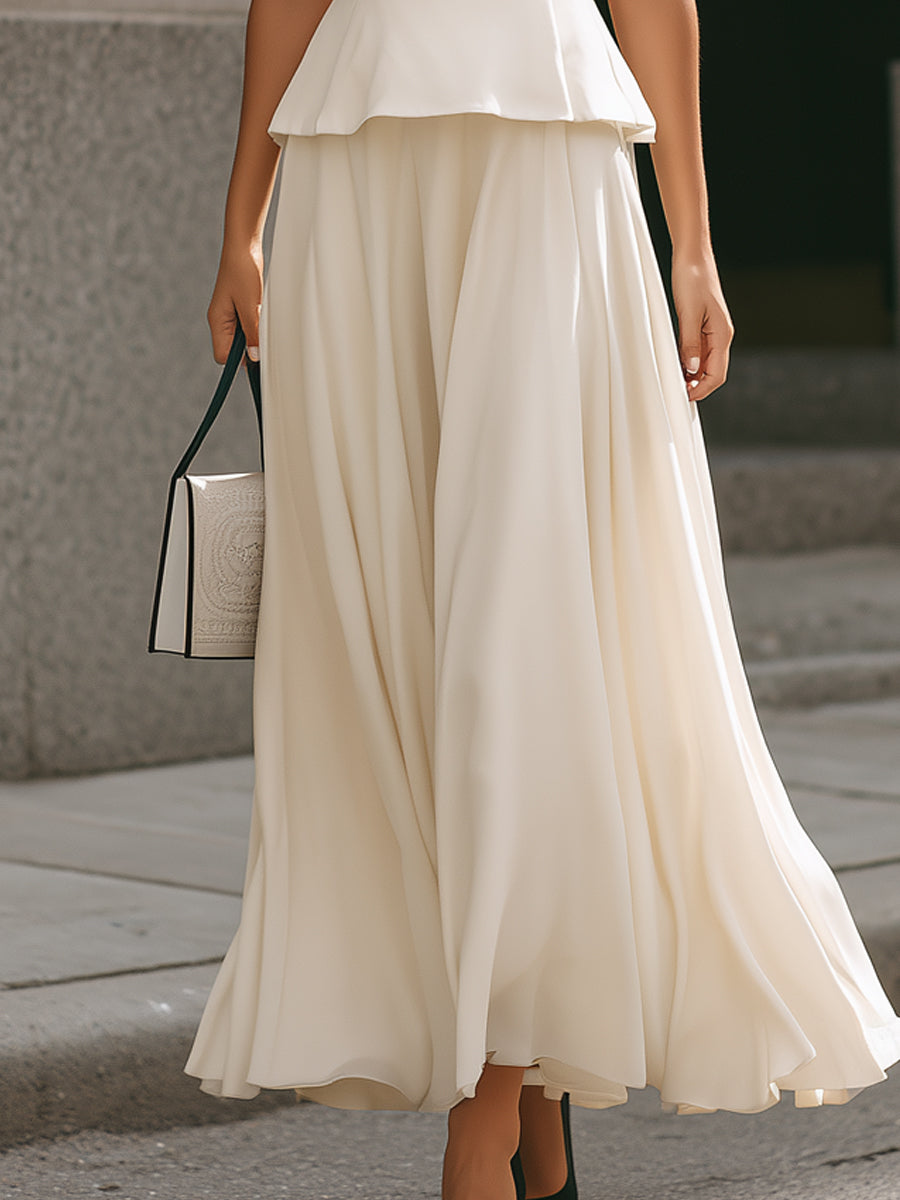 Muse & Valeur | Square Neck Peplum Waist Flowing Maxi Dress