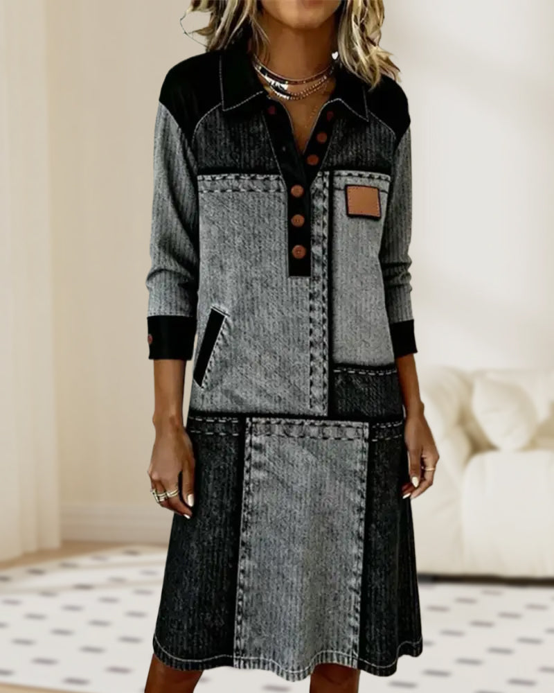 Muse and Valeur | Dress | Button, Flip, V-neck, Color Block