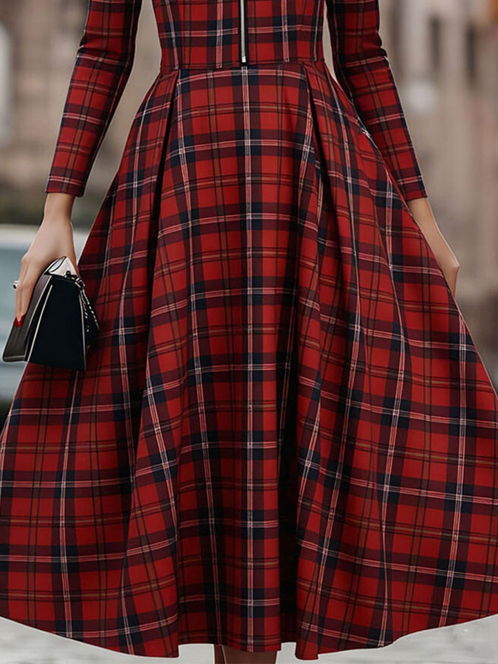 Muse & Valeur | Elegant Long Sleeve Plaid Dress - Perfect Blend Of Classic And Contemporary