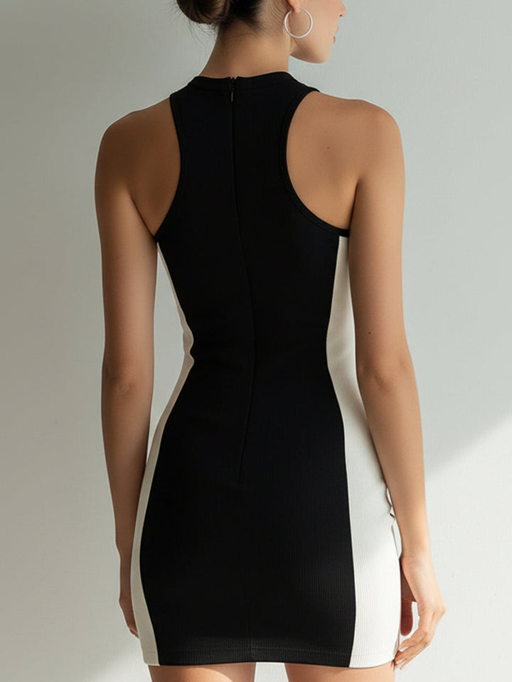 Muse & Valeur | Black & Ivory Color-Block Sleeveless Bodycon Mini Dress