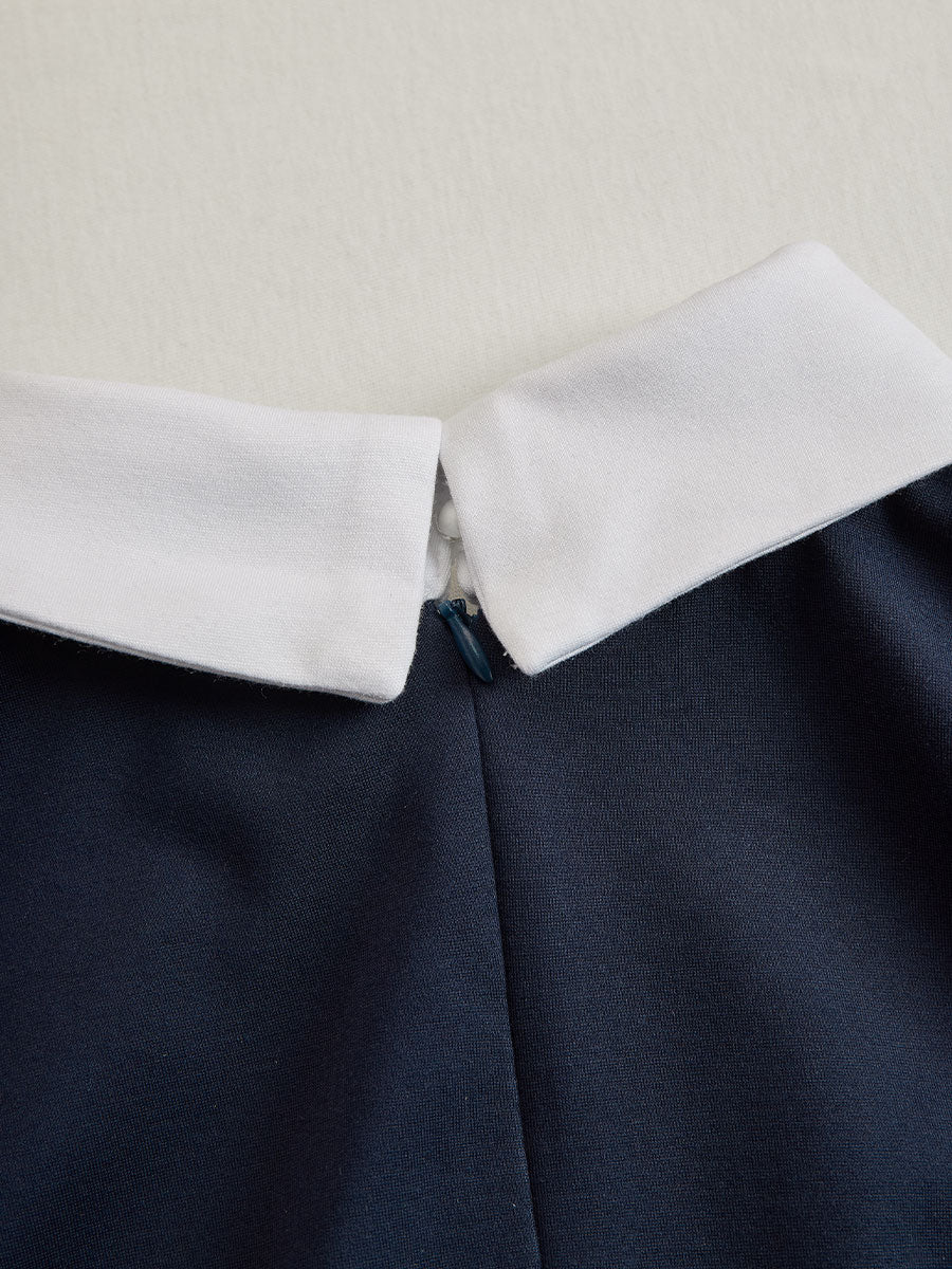 Muse & Valeur | Elegant Navy & White Contrast Button-Up Midi Dress