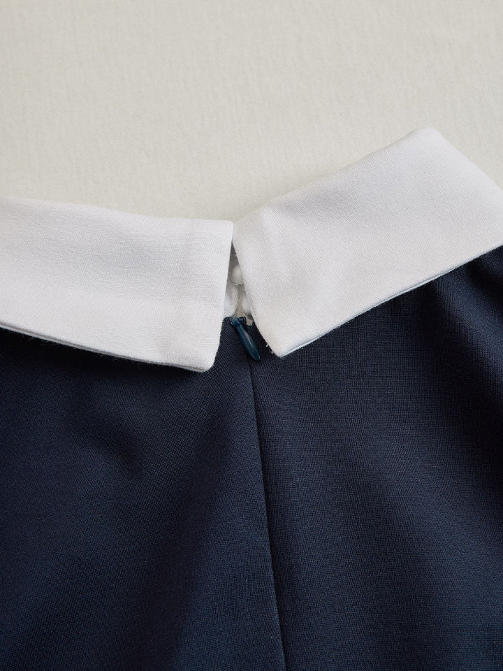 Muse & Valeur | Elegant Navy & White Contrast Button-Up Midi Dress