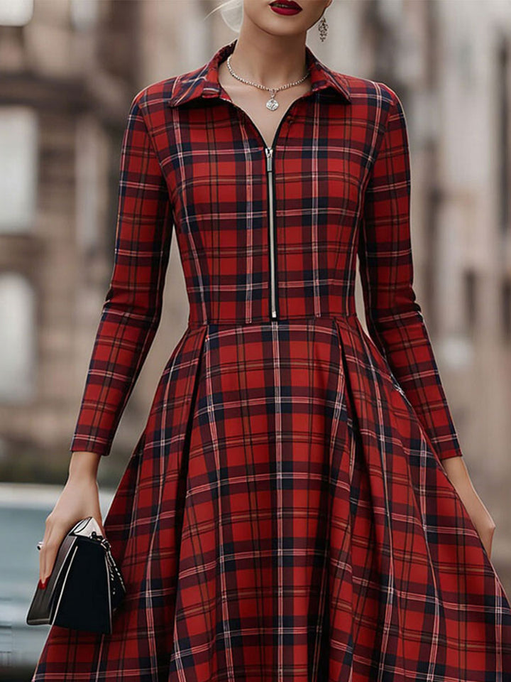 Muse & Valeur | Elegant Long Sleeve Plaid Dress - Perfect Blend Of Classic And Contemporary