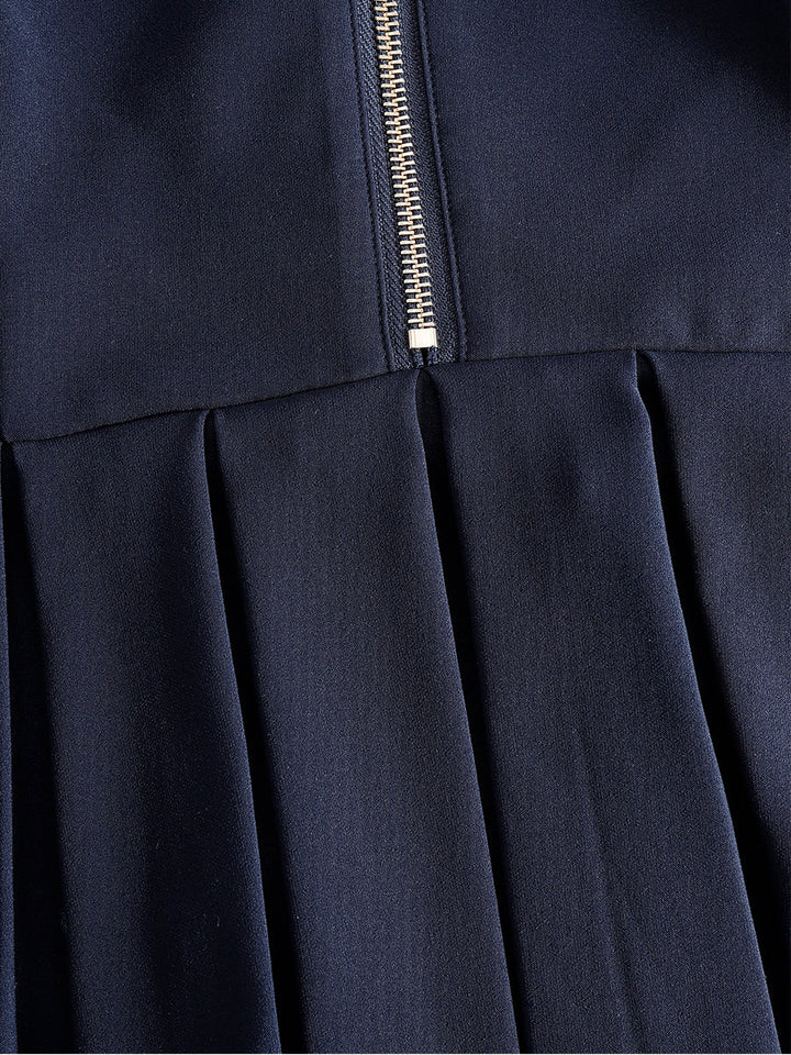 Muse & Valeur | Navy Collared Zip-Front Pleated Mini Dress