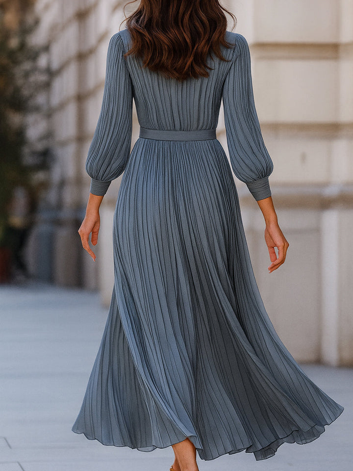 Muse & Valeur | Steel Blue Pleated Midi Dress