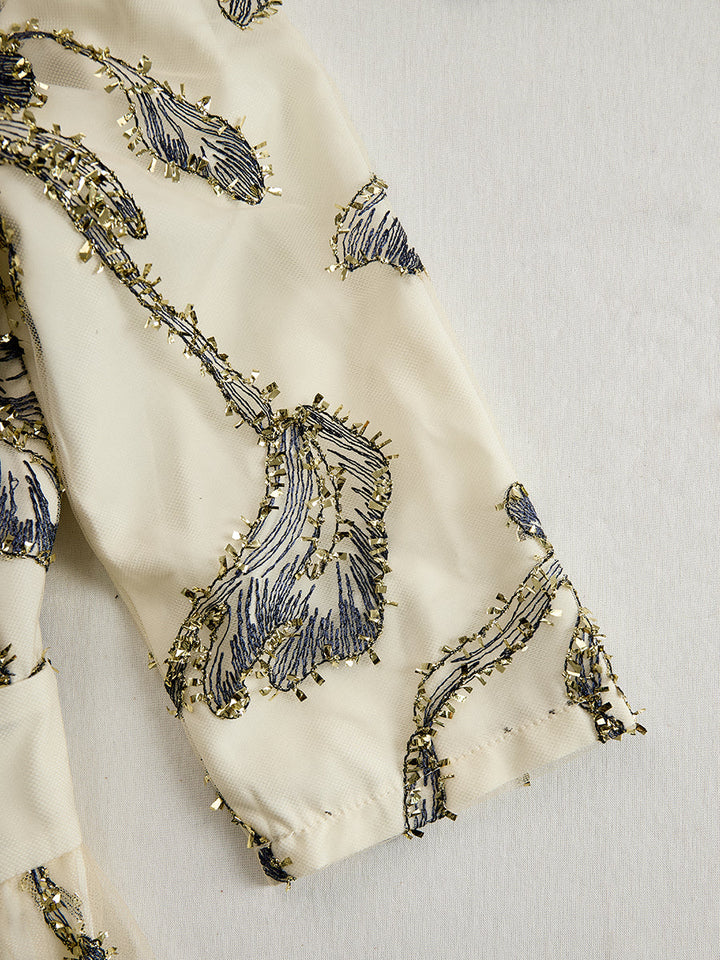 Muse & Valeur | Embroidered Mesh Midi Dress With Metallic Leaf Motif